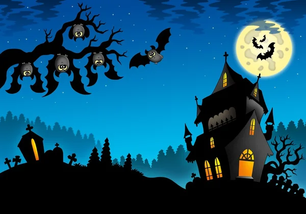 Halloween landscape with mansion — Stock Photo, Image