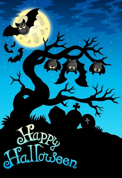 Sinal de Halloween feliz com morcegos — Fotografia de Stock