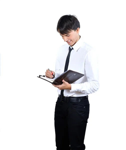Young men read book on white background r — Stock Photo, Image