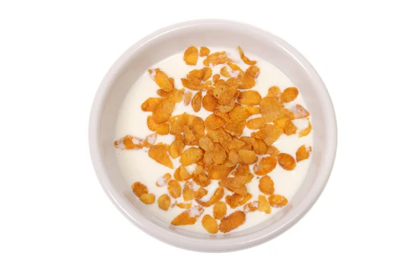 Bowl with corn flakes and milk — Stock Photo, Image