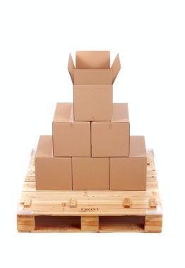 Cardboard boxes on wooden palette clipart