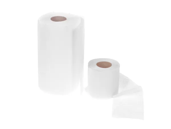 Πετσέτα και χαρτί τουαλέτας, φωτογραφία σε λευκό — Φωτογραφία Αρχείου