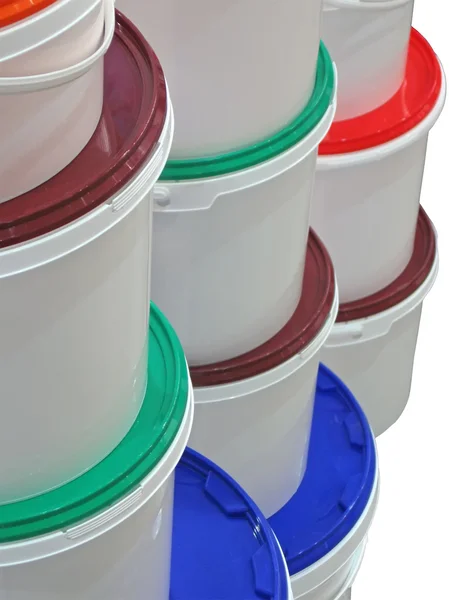 Stack di scatole rotonde colorate isolato — Foto Stock