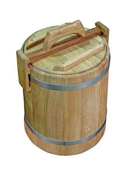 Barril pequeno de madeira isolado — Fotografia de Stock