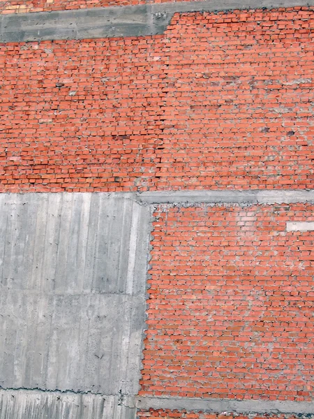 Rote Ziegelmauer, Betonkonstruktion — Stockfoto