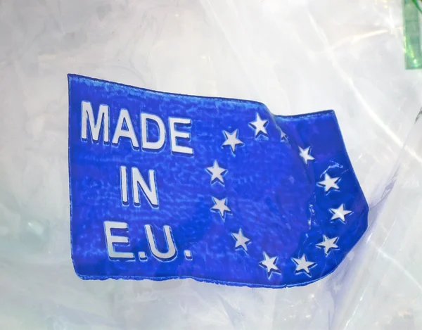 Hergestellt in Kunststoffverpackung der Europäischen Union — Stockfoto