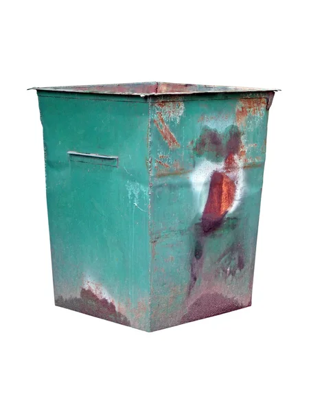 Zöld rozsdás szemetes konténer elszigetelt — Stock Fotó