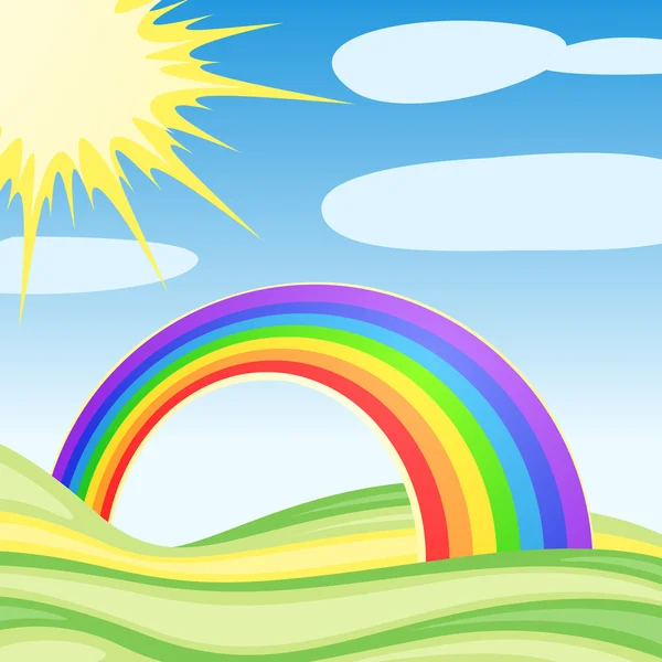 Fundo com nuvens e um arco-íris —  Vetores de Stock