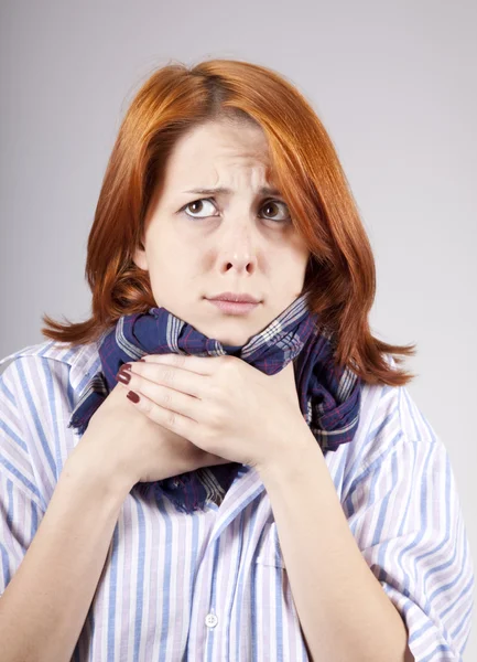 Ill red-haired girl with scarf — Stock Photo, Image