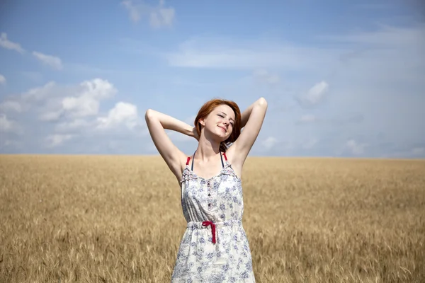 밀밭에서 젊은 아름 다운 소녀. — 스톡 사진