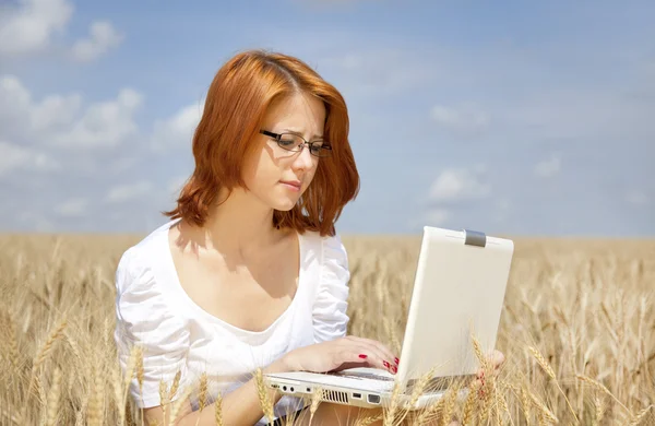 Junge Geschäftsfrauen in Weiß arbeiten mit Notizbuch am Weizenstand — Stockfoto