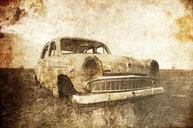 alan, eski bir araba. Fotoğraf eski görüntü stili.
