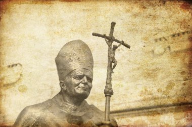 eski stil fotoğrafı Papa John paul II heykelinin cracow. Polonya