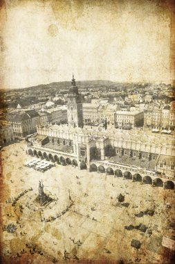 Main Market Square Cracow Poland. Photo in old image style. clipart