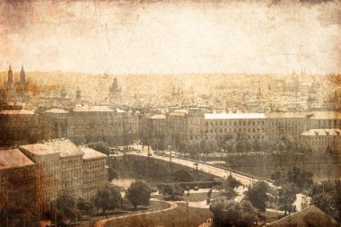 Panoramic Prague. Photo in old image style. clipart