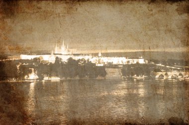 Night Praga. Photo in old image style. clipart