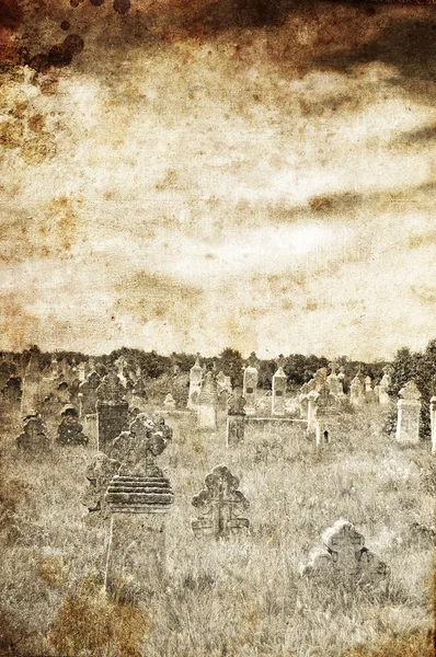 Cemetery in village. Photo in old image style. — Stock Photo, Image