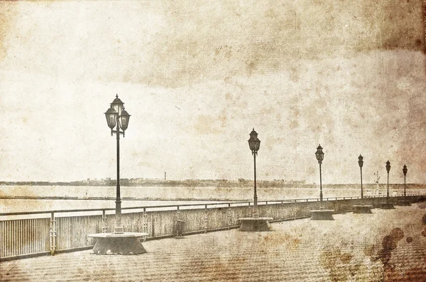 Lampy alei w pobliżu morza. Odessa, Zdjęcie w starym stylu obrazu. — Zdjęcie stockowe