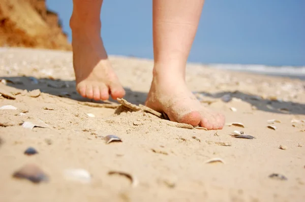 Feet On The Beach in summer — Stock Photo, Image