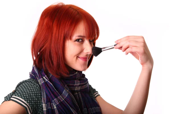 Chica con bufanda haciendo maquillaje —  Fotos de Stock
