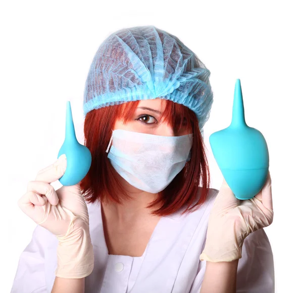 Nurse with two clysters — Stock Photo, Image