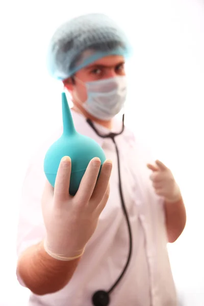 M.D. with stethoscope and clyster — Stock Photo, Image