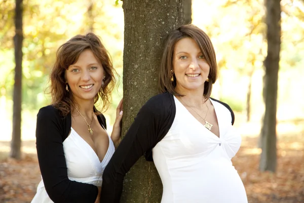 Twee mooie zusters in het park. — Stockfoto