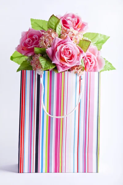 stock image Presnt box with flowers inside.