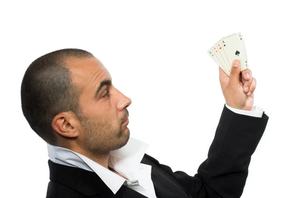 Jogador de poker com quatro ases — Fotografia de Stock