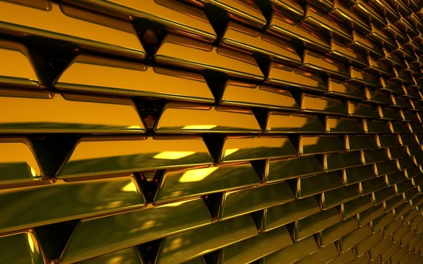 Parede de lingotes de ouro — Fotografia de Stock
