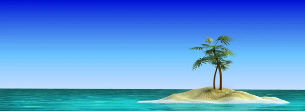 Isola remota nell'oceano Panorama 3D — Foto Stock