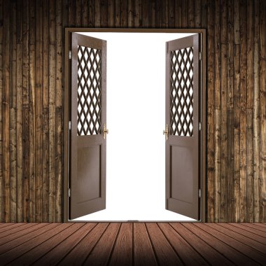 Wooden room and the door is empty clipart