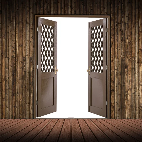 Pokój drewniane i drzwi jest pusty — Zdjęcie stockowe