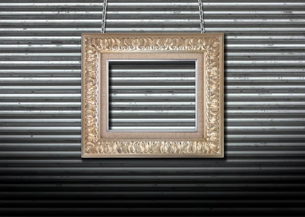 脏壁纸和一个空框架 — 图库照片