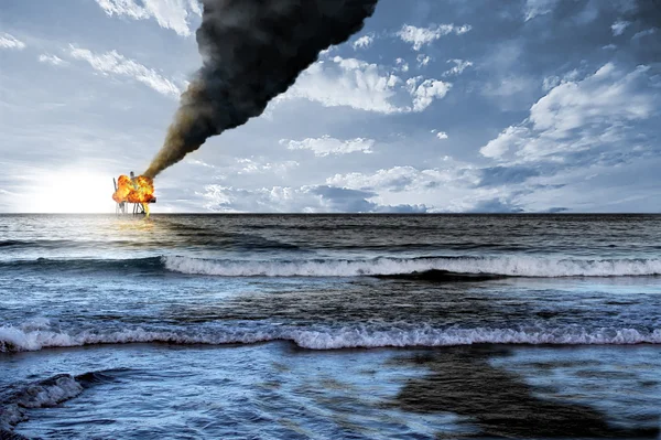 Esplosione piattaforma petrolifera — Foto Stock