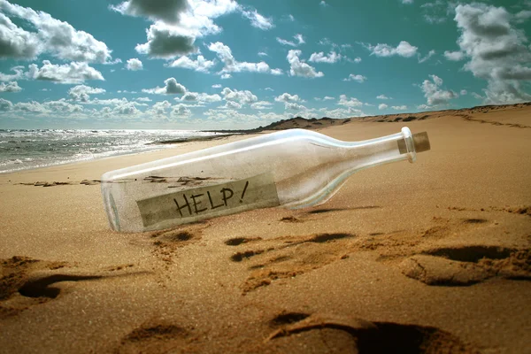 Help message in a bottle — Stock Photo, Image