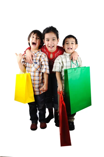 Boy and girl with shopping bag Isolated — Stock Photo, Image