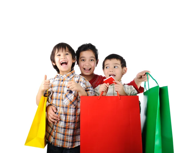 Boy and girl with shopping bag Isolated — Stock Photo, Image