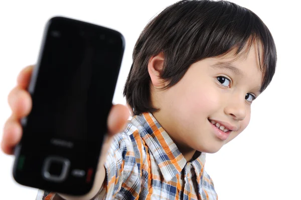 Barn med telefon – stockfoto