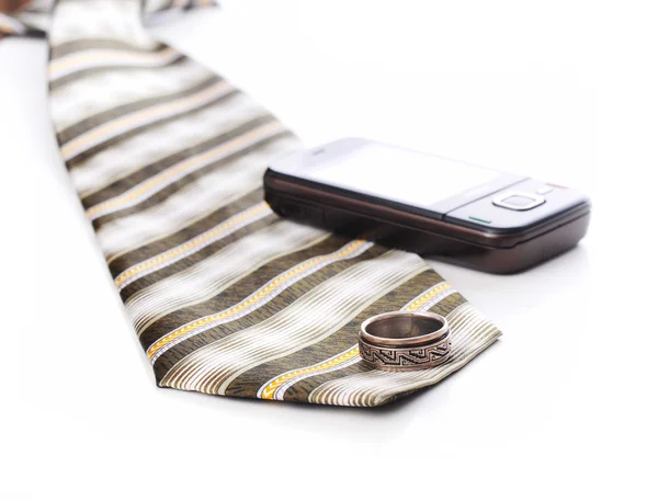 Männliche Krawatte, Handy und Stift — Stockfoto