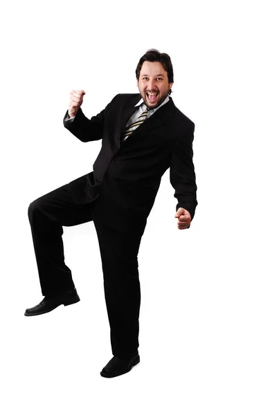 Portrait of young businessman shouting loudly with his arms widened — Stock Photo, Image