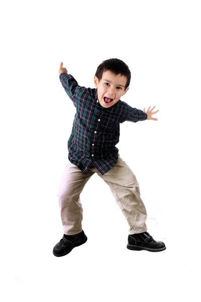 Roztomilé dítě skákat přes bílé pozadí愛らしい子供以上ジャンプ ホワイト バック グラウンド — ストック写真