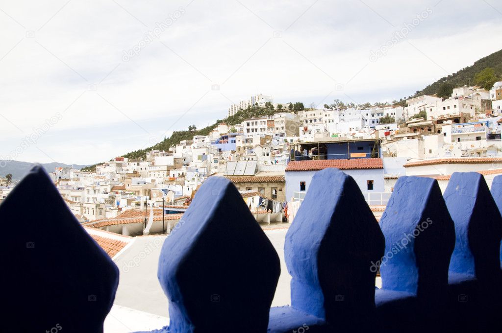 White houses on the mountain slope in royal town Tetouan near Tangier, Morocco