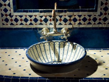 Detail from bathroom of Moroccan hotel clipart