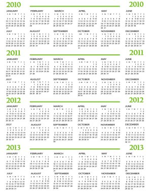 Calendar 2010, 2011, 2012, 2013 clipart