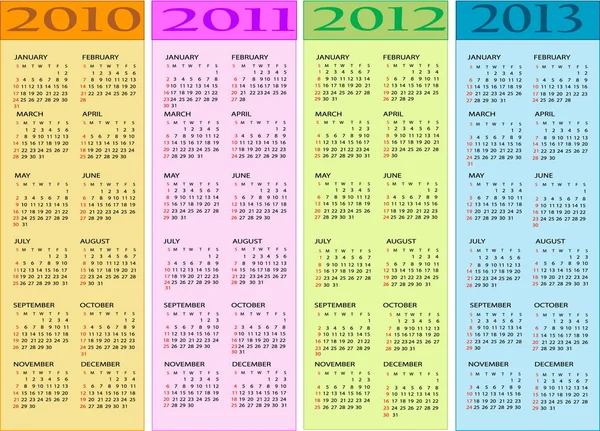 Calendario 2010, 2011, 2012, 2013 — Vector de stock