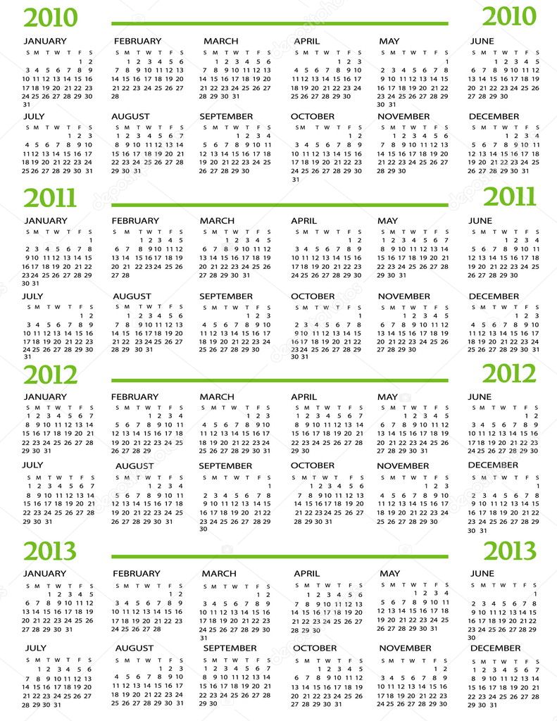 Calendar 2010, 2011, 2012, 2013 Stock Vector by ©jelen80 3109303