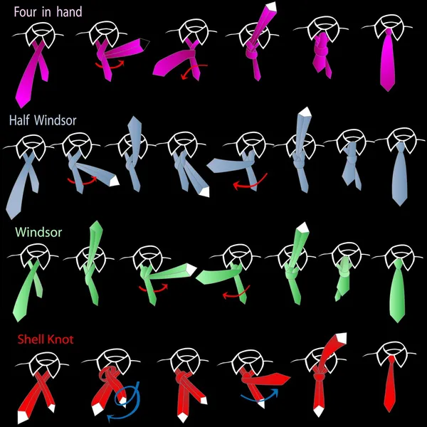 Instruções de gravata e nó vetorial — Vetor de Stock