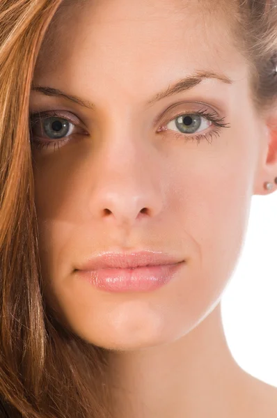 Extreme Closeup Face Pretty Brunette — Stock Photo, Image