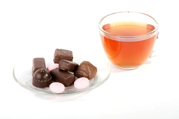 TEA AND CHOCOLATE CANDY — Stock Photo, Image